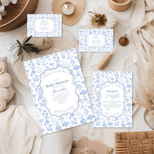 Toile De Jouy Mushrooms Woodland  Baby Shower Invitation