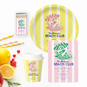 Beach Club Yellow Cabana Stripe Birthday Party Acrylic Invitations