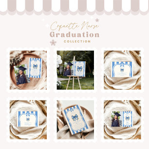 Photo Blue Toile Bow Coquette Nursing School Grad Announcement