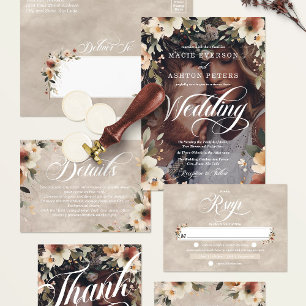 Rustic Floral Cottagecore Picture Overlay Wedding Invitation