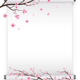 Japanese Scroll Cherry Blossom Wedding All In One Invitation