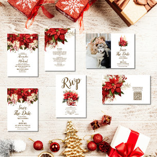 Photo Rustic Poinsettia Floral Christmas Wedding Save The Date