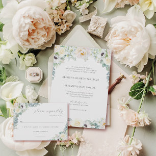 Elegant White Floral Catholic Wedding with RSVP Invitation