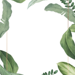 Tropical Greenery and Gold frame. Modern Wedding Invitation