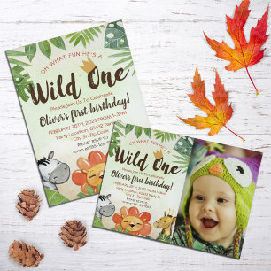 Wild One, Safari First Birthday, Photo Invitation