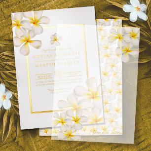 Frangipani gold tropical after party wedding invitation