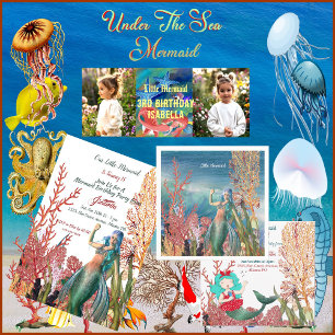 Under The Sea Mermaid Tropical Coral Reef Birthday Invitation