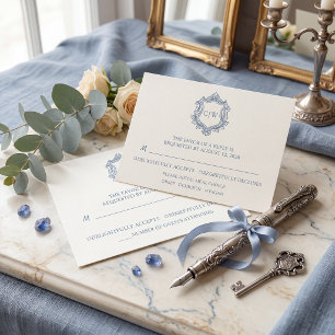 Baroque Shield Crest Dusty Blue Elegant Wedding Wine Label