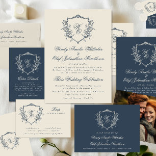 Classic Monogram Wreath Details Elegant Wedding Enclosure Card