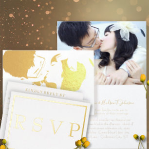 Gold Heart Roses & Butterflies Wedding Invitation