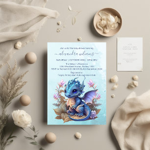  Watercolor Blue Dragon Baby Shower diaper raffle Enclosure Card