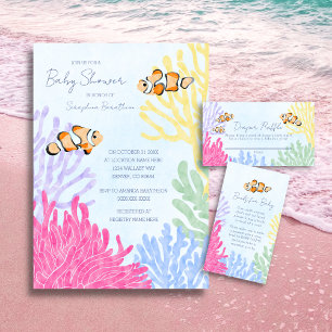Cute Watercolor Tropical Clown Fish Baby Shower  Invitation