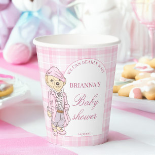 Pink plaid teddy bear personalized name wrapping paper