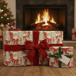 Retro Vintage Christmas Landscape Wrapping Paper