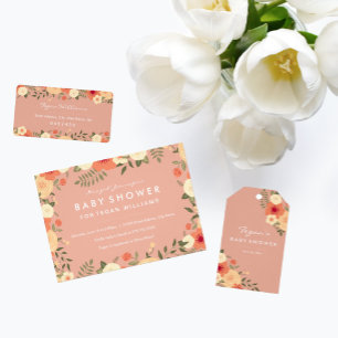 Modern Peach Floral Baby Shower Invitation