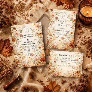 Romantic Autumn Floral Wedding Thank You Card
