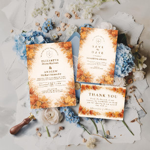 Autumn Maple Leaves Rustic Wedding Invitation