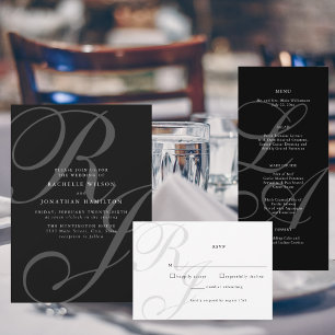 Romantic Black and White Monogram Wedding Invitation