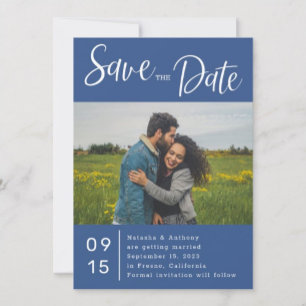 Modern Three Blue Hearts Photo Wedding Invitation