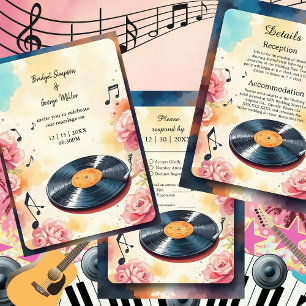 playful musical floral pastel wedding guest card