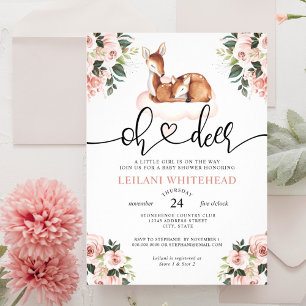 Oh Deer Baby Shower Watercolor Floral Botanical Invitation