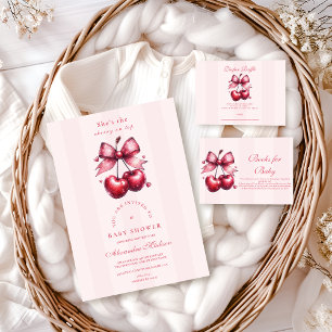Chic Coquette Cherry on Top Baby Shower Invitation