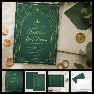 Emerald Gold Nikah Islamic Wedding Invitation
