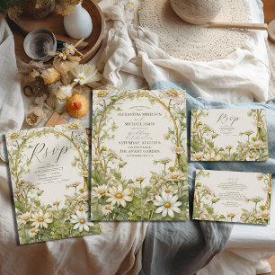 Vintage Daisy Wedding Art Nouveau All In One Invitation