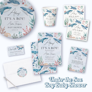 Under the Sea Blue Whale Boy Baby Shower Classic Round Sticker