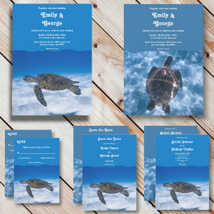 Navy Aquatic Turtle Underwater Beach Bridal Shower Invitation