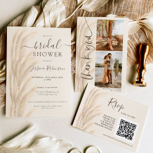 Boho summer pampas grass watercolor wedding invitation