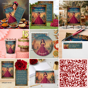 Tema de vestido rojo de quinceañera vintage RSVP card