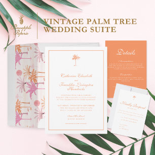 Elegant Vintage Palm Tree Tropical Wedding RSVP Card
