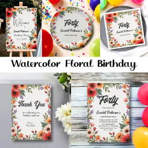 Elegant Rustic Floral Garden Summer 40th Birthday Invitation