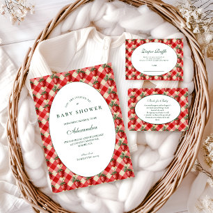 Strawberry Gingham Cottage Baby Shower Napkin