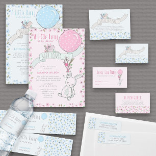 Little Bunny Blue Flower Boy Baby Shower Water Bottle Label