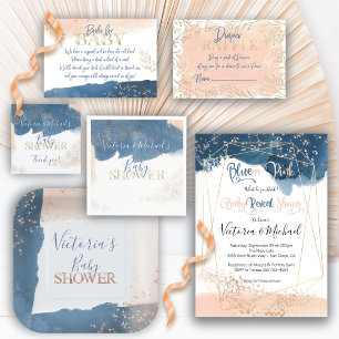 Navy Blush Gold Baby Reveal Shower invitation