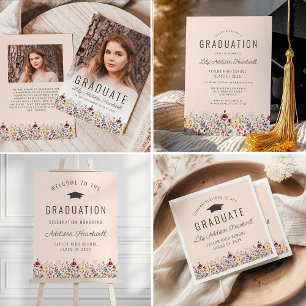 Boho Wildflowers Blush Pink Graduation Party Napkin