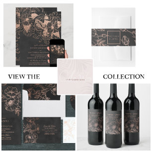 Rose Gold Foil Floral Koi Wedding Invitation