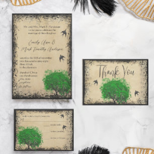 Musical Emerald Heart Leaf Tree Wedding Invites