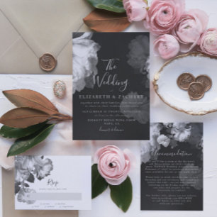 Antique B&W Vintage Romantic Floral Wedding Invitation