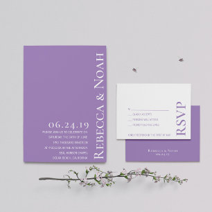 Simple Minimalist Elegant Lavender Text Wedding Invitation