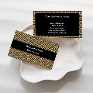 Greek Meander Key Squares Pattern Brown Business Card