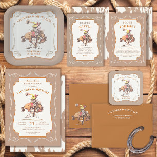 Western Cowboy Bucking Bronco Diaper Raffle Invitation