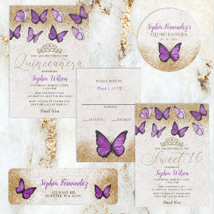 Rustic Vintage Purple Gold Butterfly Classic Round Sticker