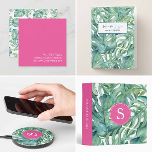 Tropical Monstera Palm Leaves Square Business Card