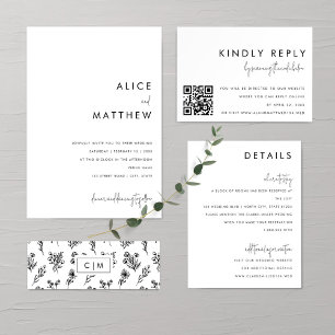 Classic Minimalist All in One Black/White Wedding Invitation