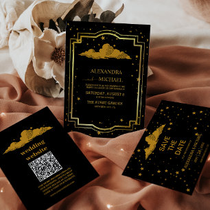 Mystical Black Gold Celestial Stars Wedding  Classic Round Sticker