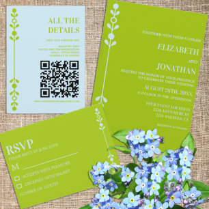 Citrus Green & Coastal Blue Wedding Invitation