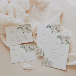 Beautiful Sage Leaf & White Flower Wedding RSVP Card